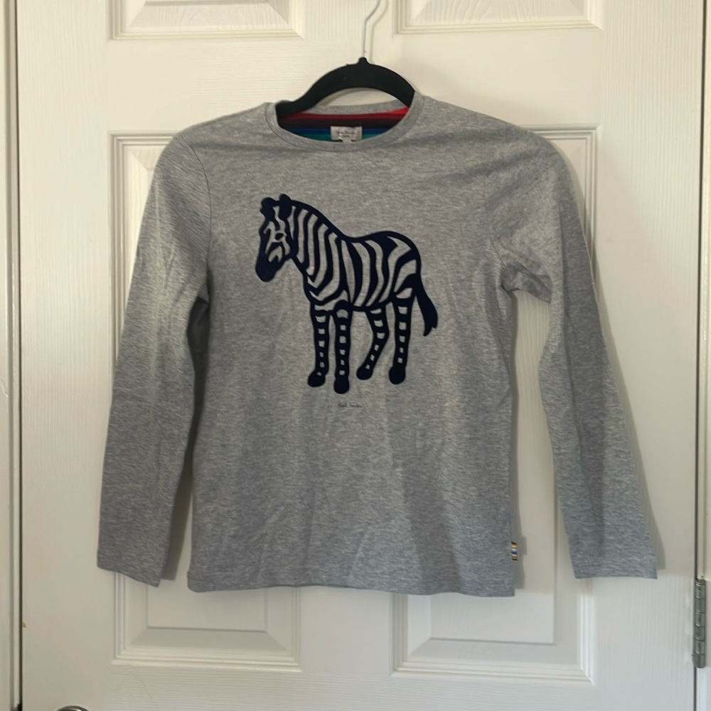 Paul Smith Junior Boys Long Sleeve Tee Shirt Zebra Size 10a Gray